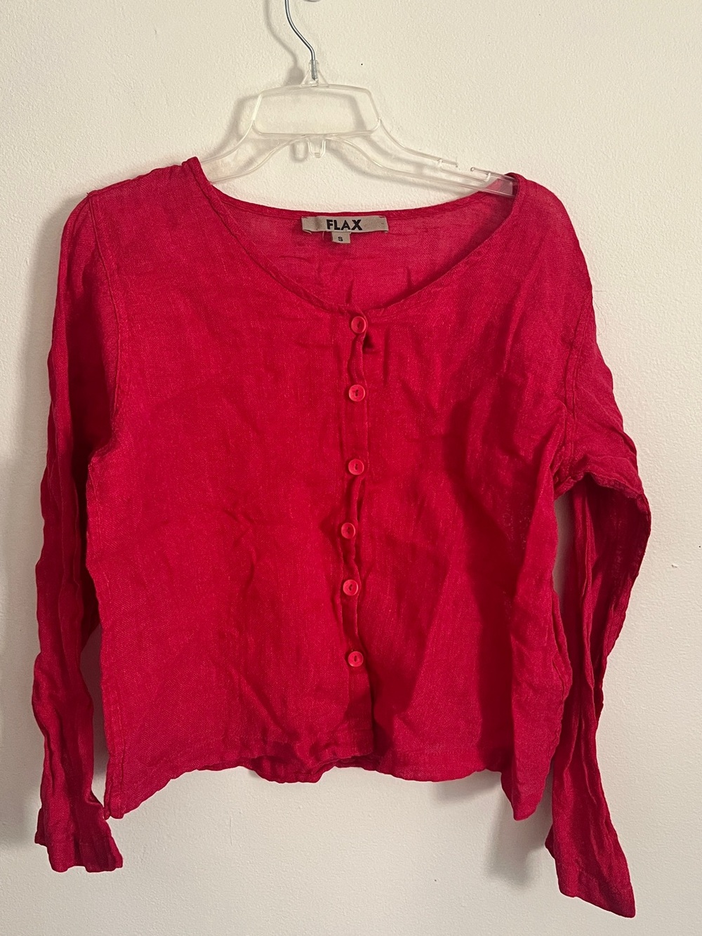 Flax bright pink linen long sleeve button down size small
